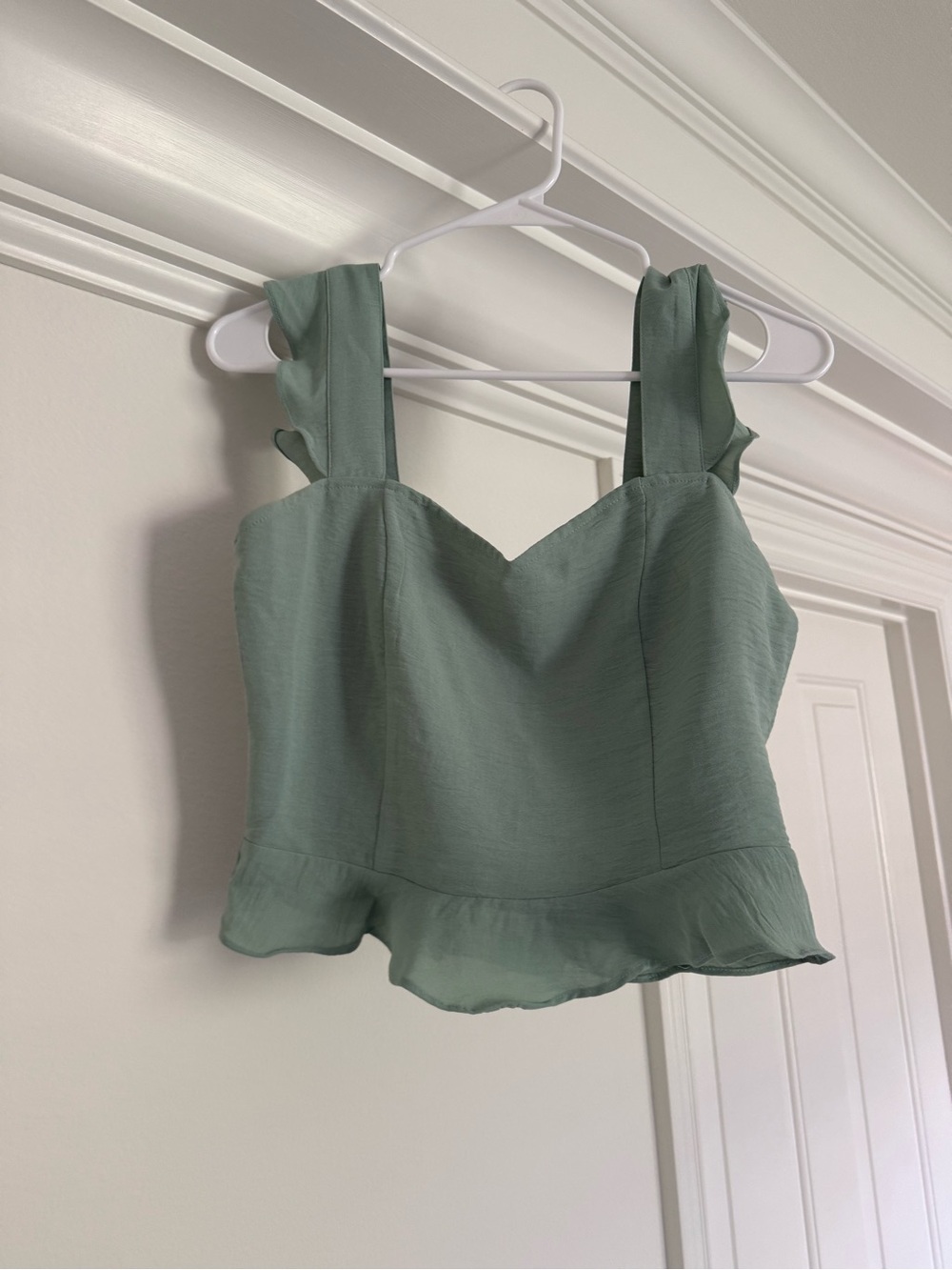 Altar'd State Sage Green Ruffle-Hem Sweetheart Tank